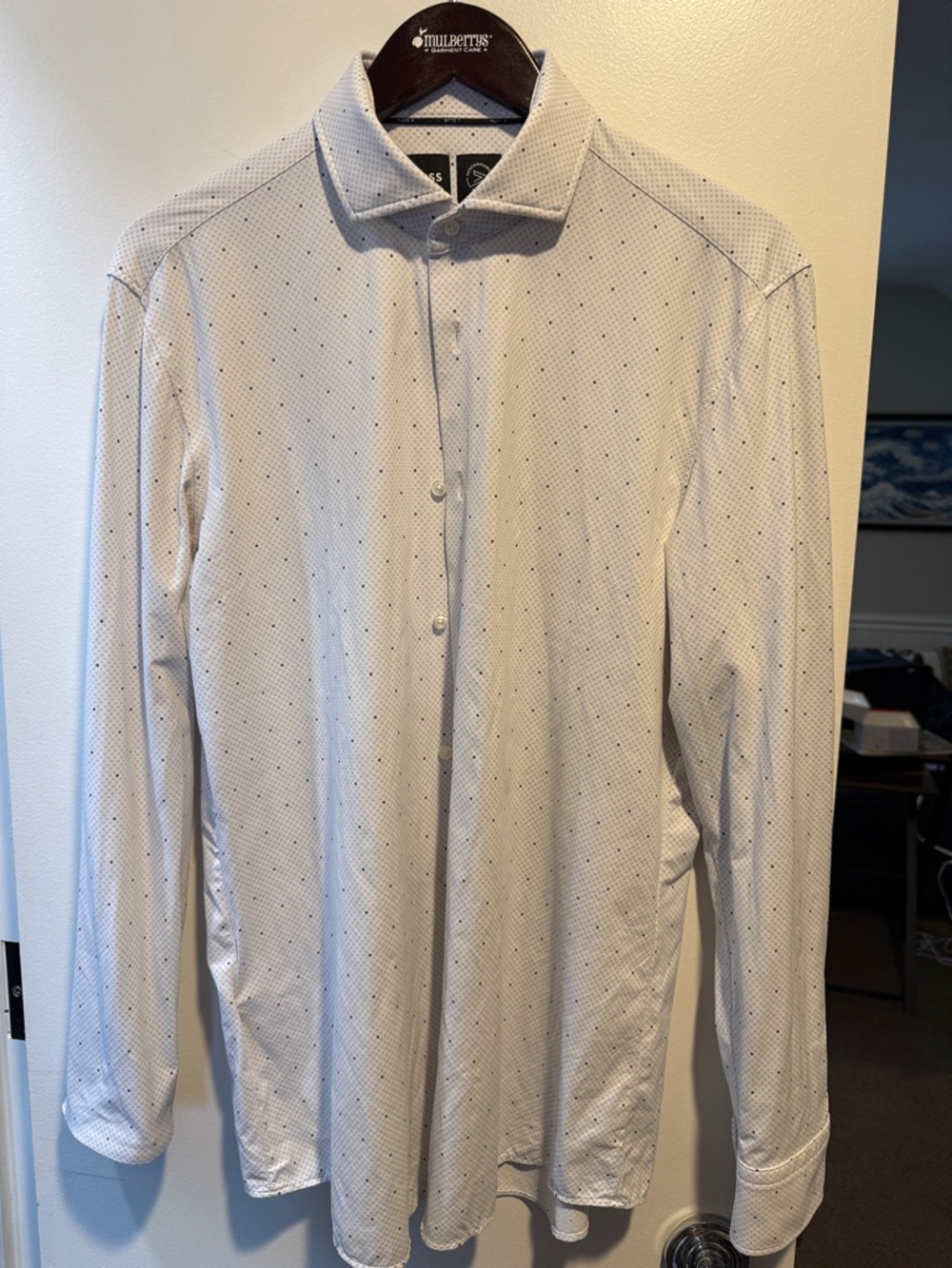 Hugo Boss White Dress Shirt with Navy Micro Dots